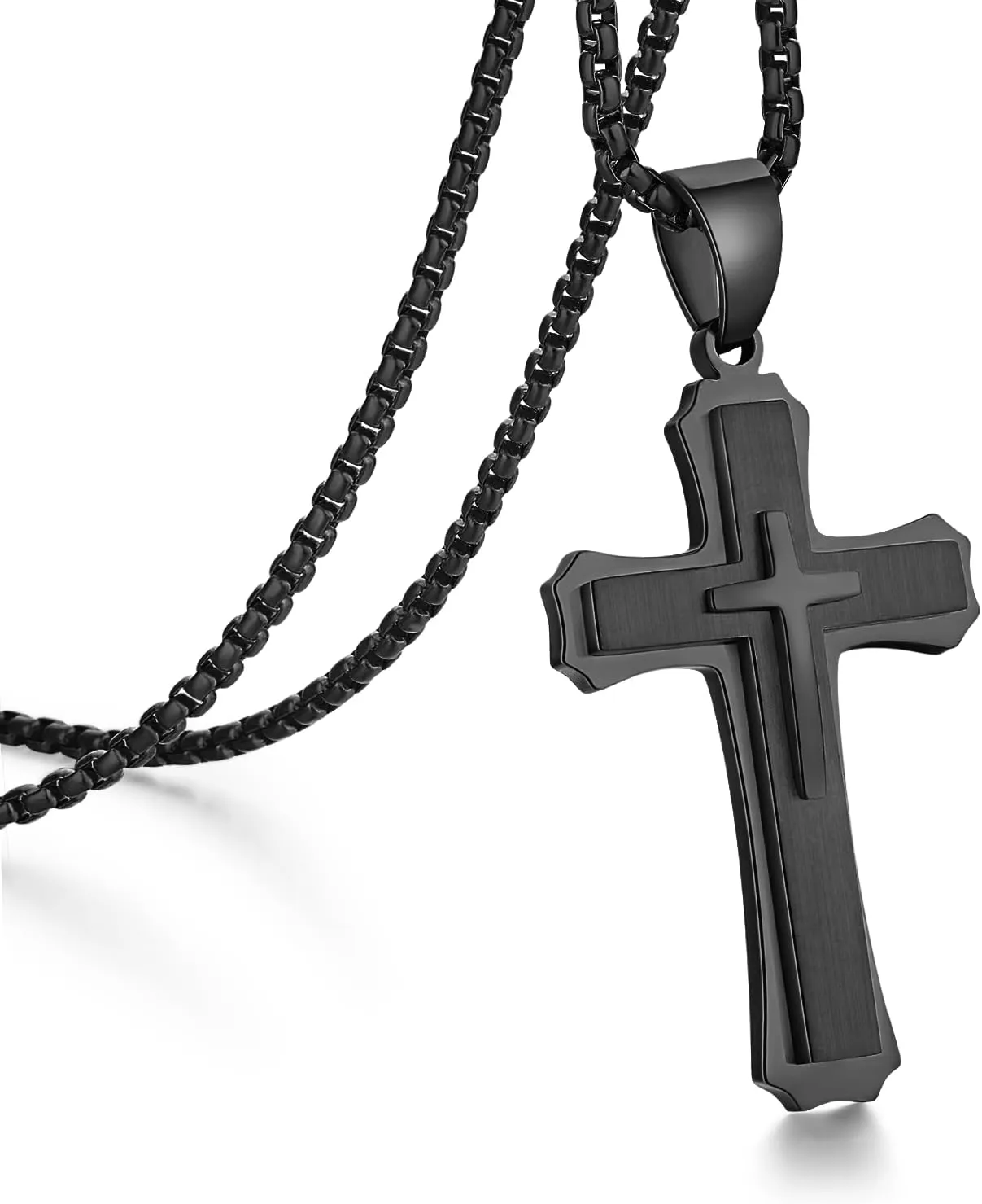 jiamiaoi Cross Necklace for Men Surgical Steel Mens Cross Necklace 316L Stainless Steel Cross Pendant Necklace in Color Silver/Black/Gold, Nickel Free Steel Cross Necklaces Chain 22In-26In