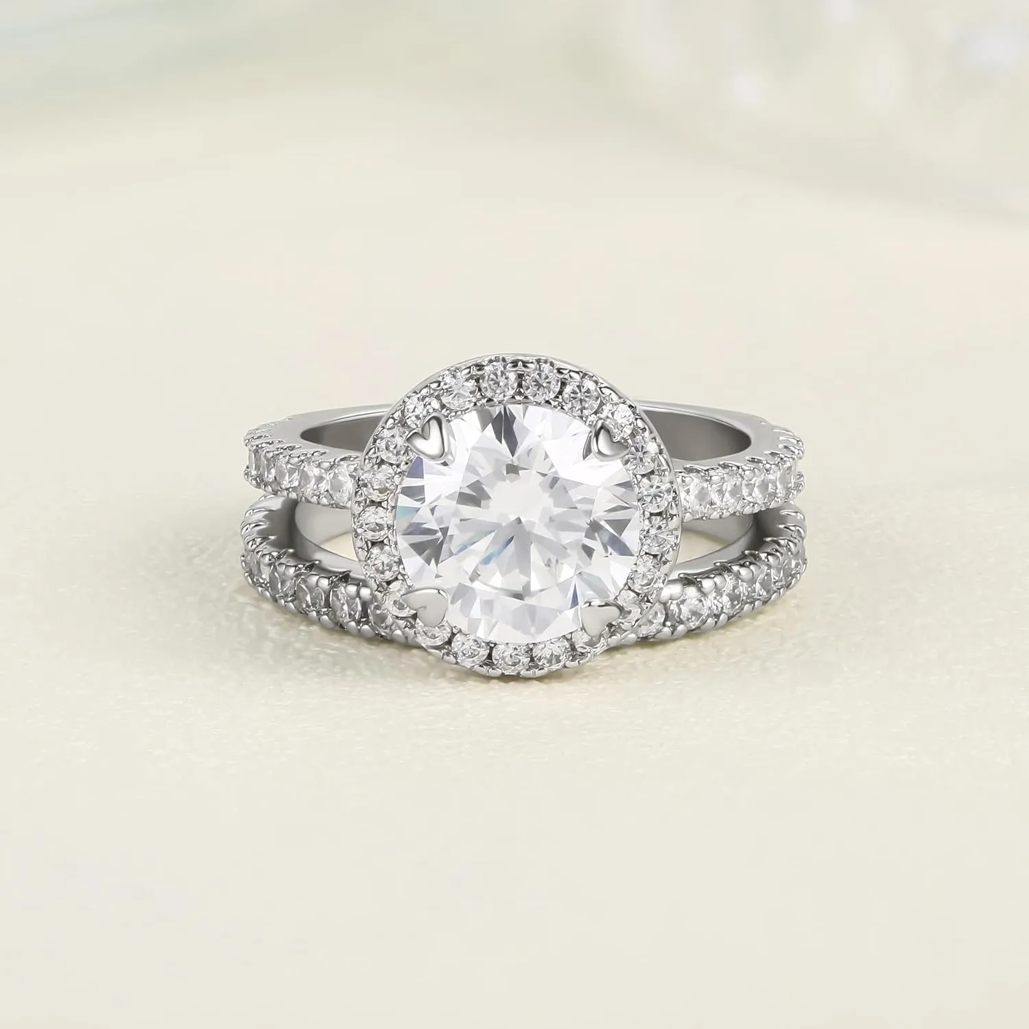 JIANGYUE Classic Bridal Sets Band Ring for Women, 3 Ct 8 Heart 8 Arrow White AAA Cubic Zirconia Rose Gold Big Main Stone Cocktail Engagement Wedding Mothers Day Gifts Rings Size 5 6 7 8 9 10