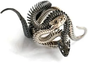 JMO Snake Rings for Women Silver Snake Punk Vintage Ring for Men Adjustable Black Matching Rings (size 6)