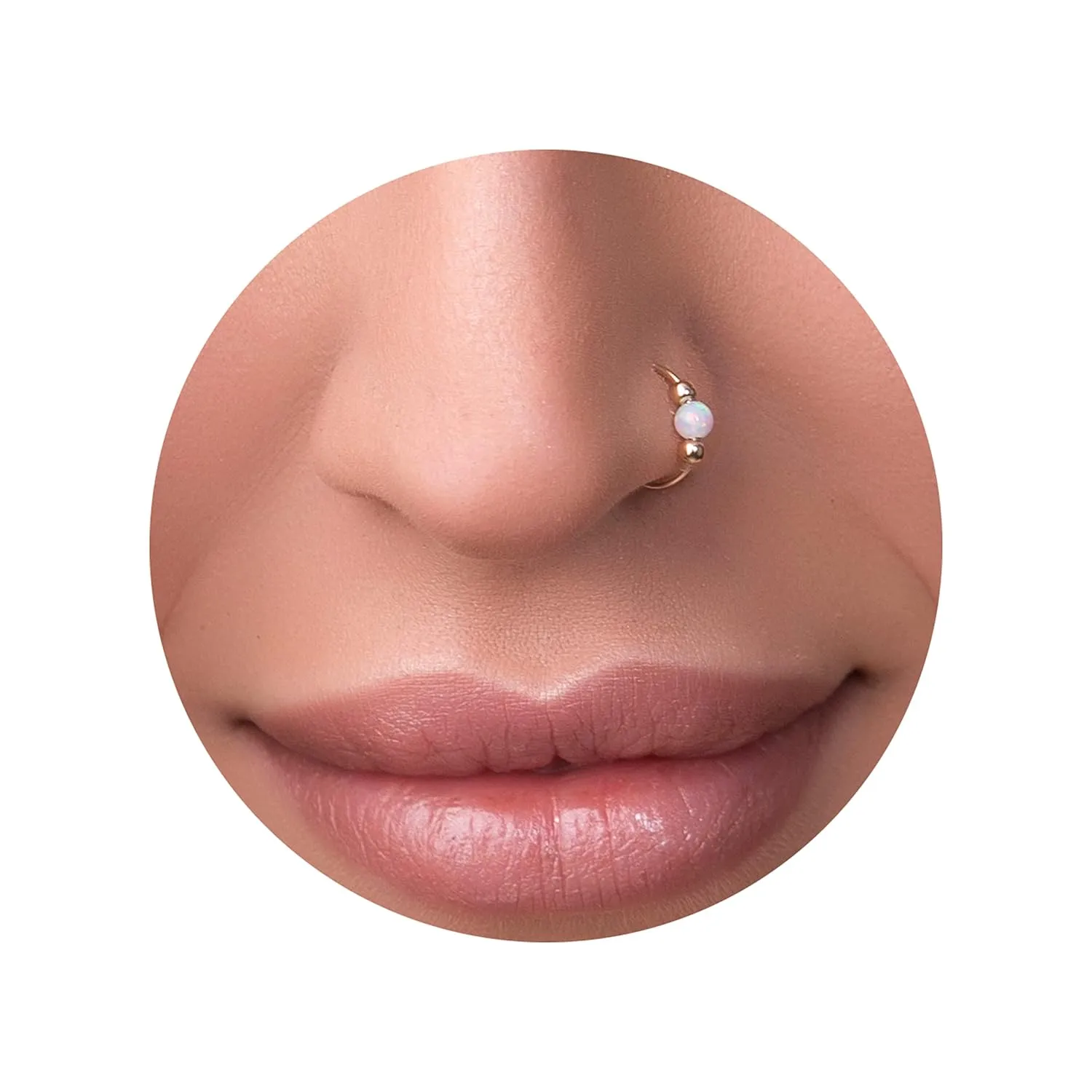 Jolliz Gold Nose Ring with White Opal - 14k Gold Filled Nose Piercing Hoop - Opal Nose Ring - Nose Ring for Women