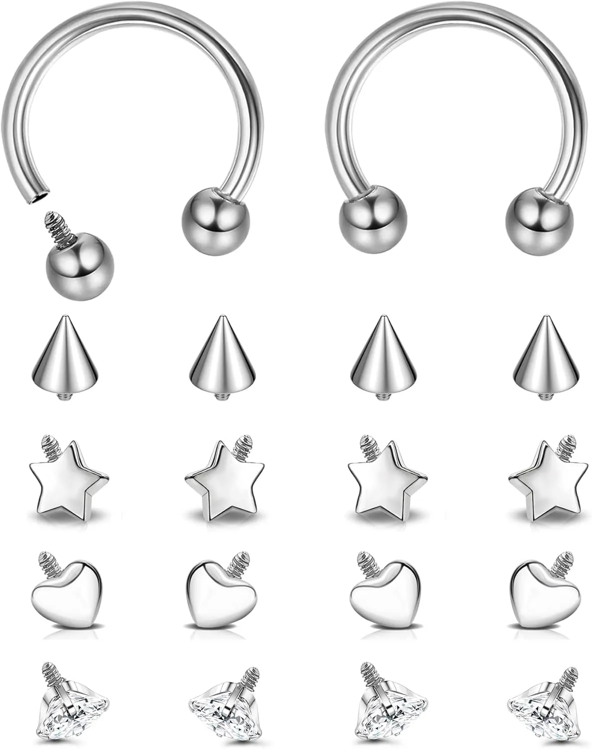 Jstyle 16g Septum Rings for Women Men, Implant Grade G23 Titanium Septum Ring, Internally Threaded Horseshoe Hoop Helix Daith Cartilage Tragus Earrings, Circular Barbell Piercing Jewelry