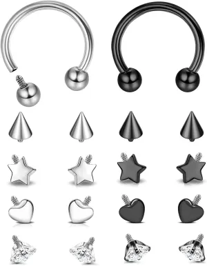 Jstyle 16g Septum Rings for Women Men, Implant Grade G23 Titanium Septum Ring, Internally Threaded Horseshoe Hoop Helix Daith Cartilage Tragus Earrings, Circular Barbell Piercing Jewelry