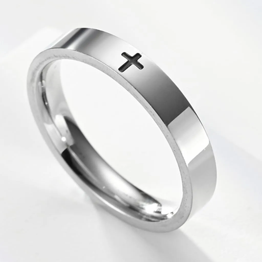 Jude Jewelers 4mm Stainless Steel Christian Cross Classic Plain Wedding Band Statement Anniversary Ring