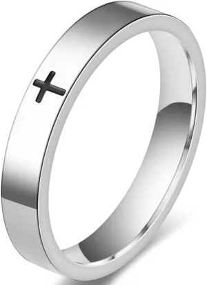Jude Jewelers 4mm Stainless Steel Christian Cross Classic Plain Wedding Band Statement Anniversary Ring