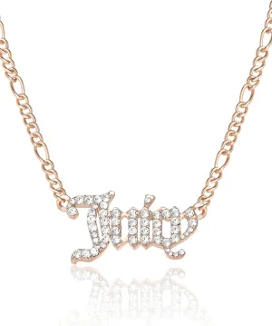 Juicy Couture Necklace for Women Gothic Logo Pendant, 16" 2" Gold-Tone Juicy Necklace with Clear Crystals