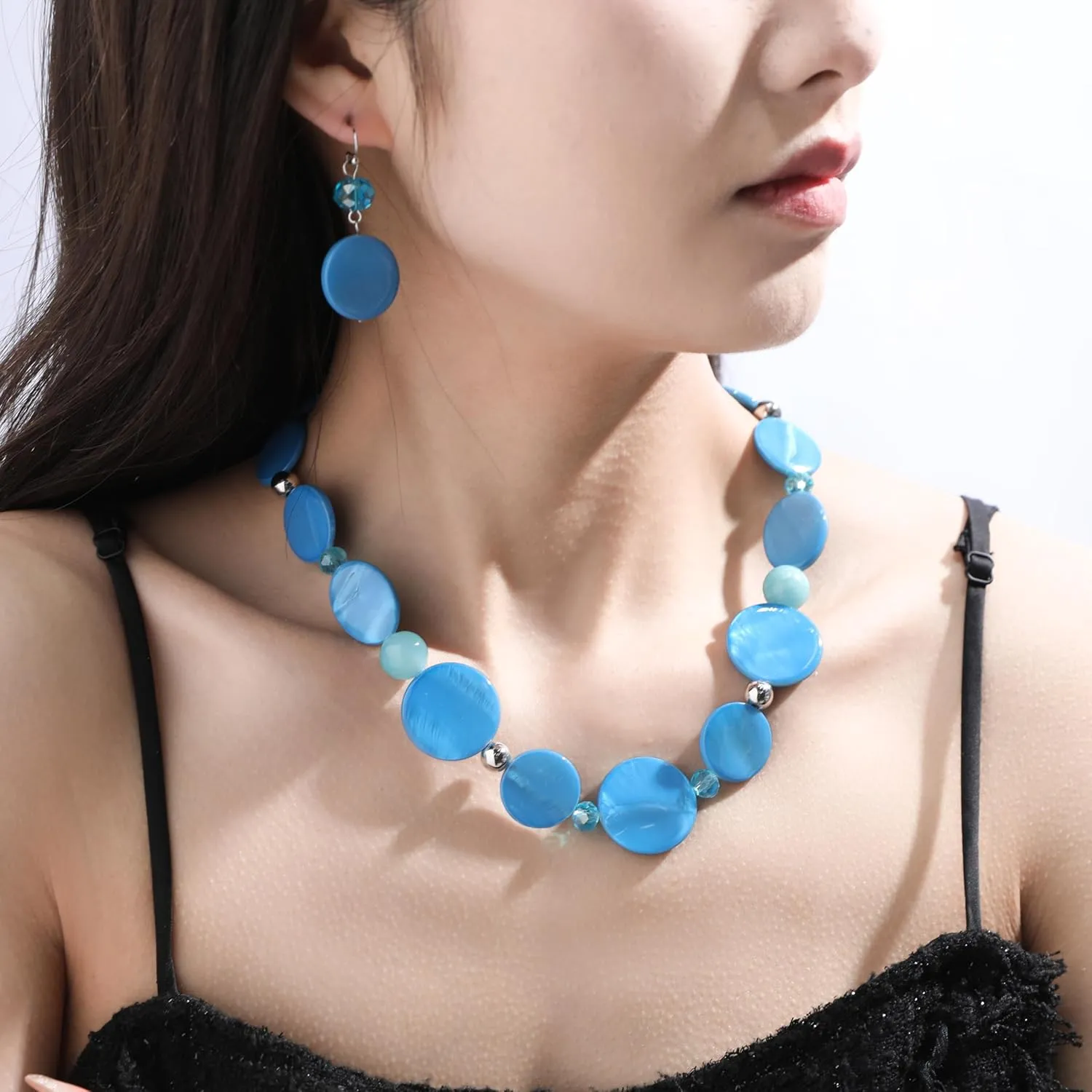 Jules D.Chunky Beads Necklace Colorful Shell Necklace Fashion Statement Necklace Set for Women Gifts
