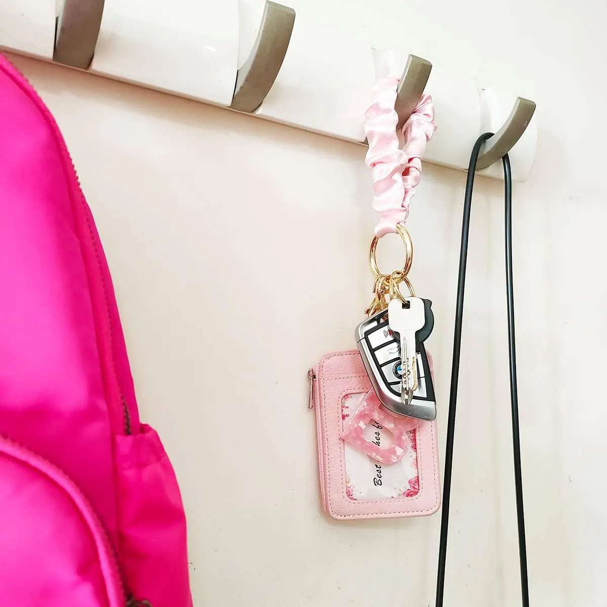 Junyuerly Wrist Strap Key Chain Elastic Scrunchie Bracelet Multifunctional Key Ring for Women