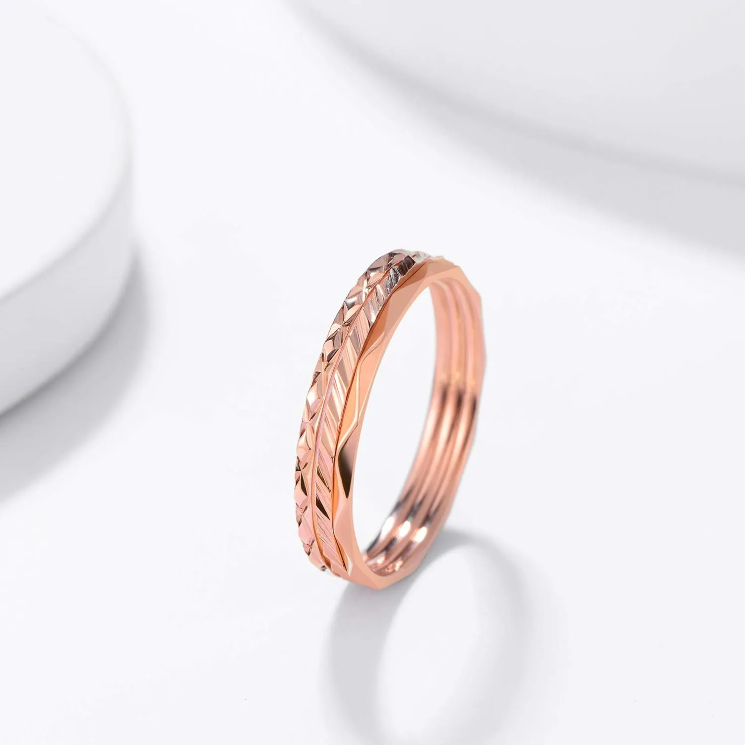KAZITSAN 1mm 3pc Women Men Stainless Steel Rings fashion Plain Band Knuckle Stacking Midi Rings Silver/Rose Gold Wedding Band Comfort Fit
