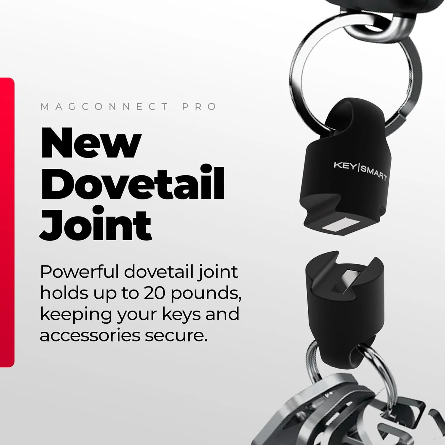 KeySmart MagConnect Pro Magnetic Key Holder for Purse, Key Chains for Car Keys - Detachable Key Ring Quick Release Keychain