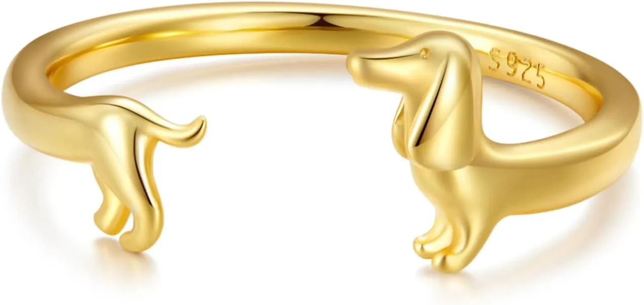 Kokoma Cute Dachshund Ring 925 Sterling Silver Pet Animal Puppy Dog Wrap Finger Band Open Statement Ring Adjustable Bands Dainty Jewelry for Women Pet Lovers