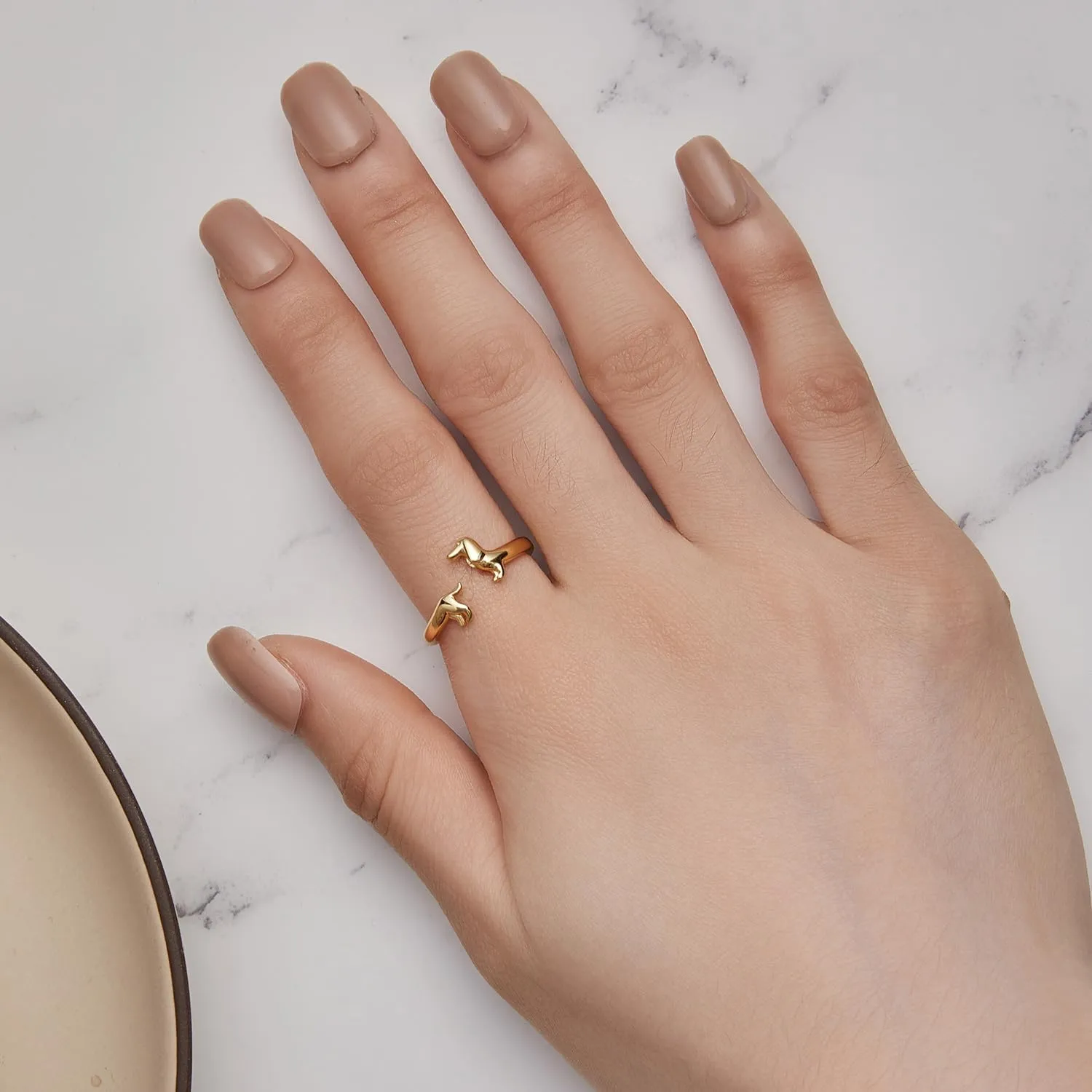 Kokoma Cute Dachshund Ring 925 Sterling Silver Pet Animal Puppy Dog Wrap Finger Band Open Statement Ring Adjustable Bands Dainty Jewelry for Women Pet Lovers
