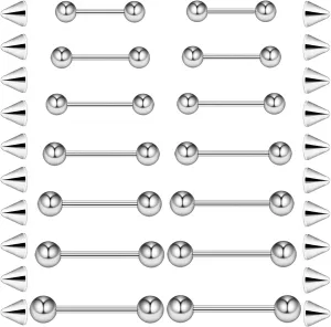 Kridzisw 14G 16G Long Tongue Rings Nipple Piercing Jewelry Surgical Steel Tongue Barbell Body Piercing Jewelry Bars Length 12mm 14mm 16mm 19mm 22mm 28mm 32mm