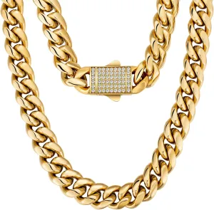 KRKC&CO 12mm Iced Out Cuban Link Chain for Men, 18k Gold Filled Miami Curb Thick Necklace, Anti-Allergies, Anti-tarnish, Durable Street-wear Hip Hop Jewelry Gift for Him, Boys, Rapper
