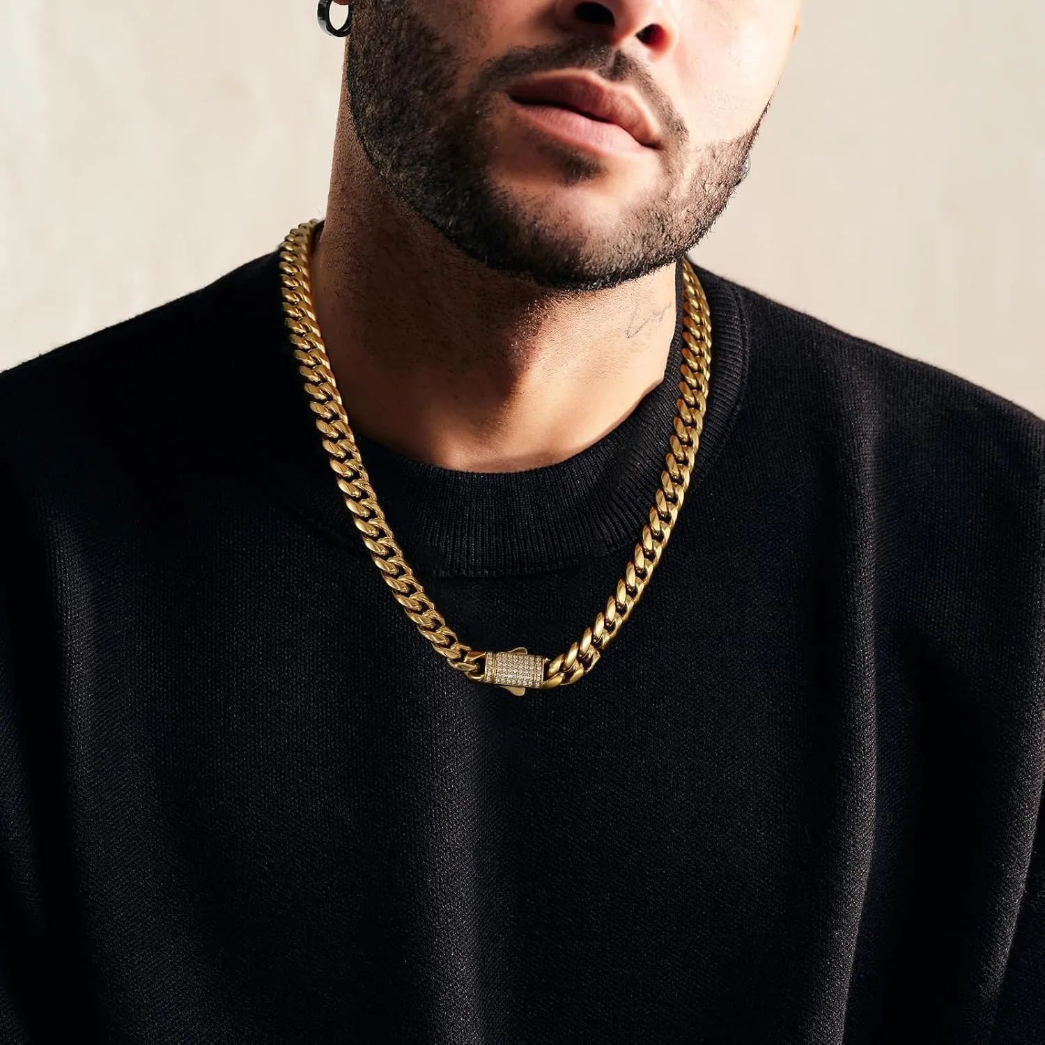 KRKC&CO 12mm Iced Out Cuban Link Chain for Men, 18k Gold Filled Miami Curb Thick Necklace, Anti-Allergies, Anti-tarnish, Durable Street-wear Hip Hop Jewelry Gift for Him, Boys, Rapper