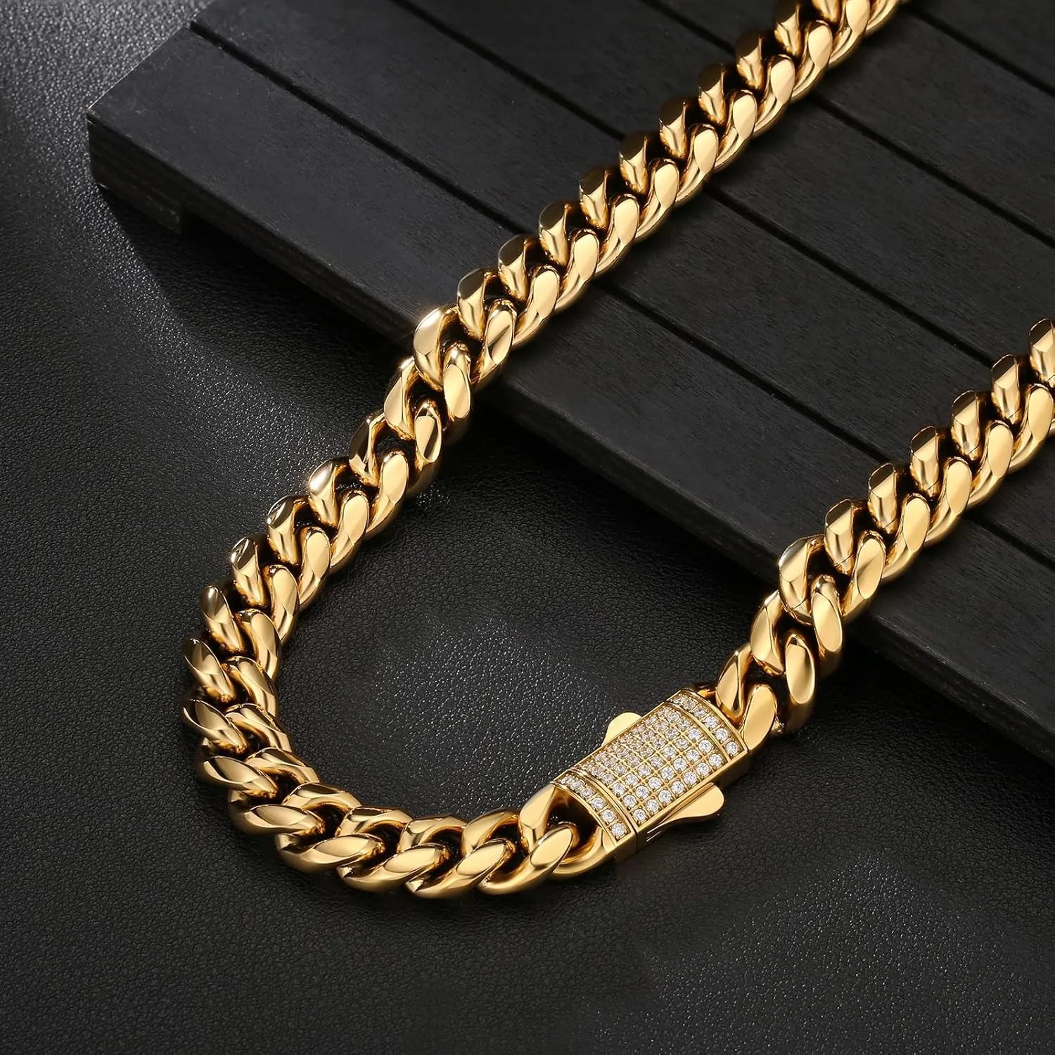 KRKC&CO 12mm Iced Out Cuban Link Chain for Men, 18k Gold Filled Miami Curb Thick Necklace, Anti-Allergies, Anti-tarnish, Durable Street-wear Hip Hop Jewelry Gift for Him, Boys, Rapper