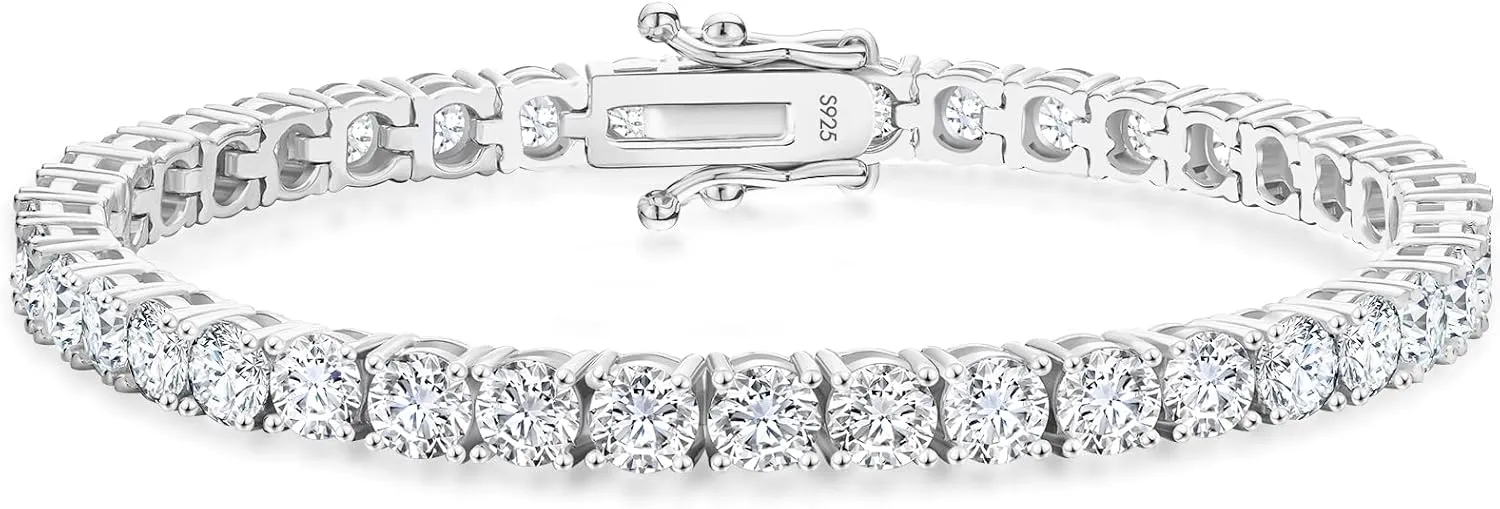 KRKC&CO Lab-Grown Moissanite Tennis Bracelet: 2.2-13.8 ct.tw, D Color VVS1, 925 Sterling Silver 14K Golden Plated, Hypoallergenic, Luxury Gift for Women Birthday, Mother's Day, Everyday Jewelry