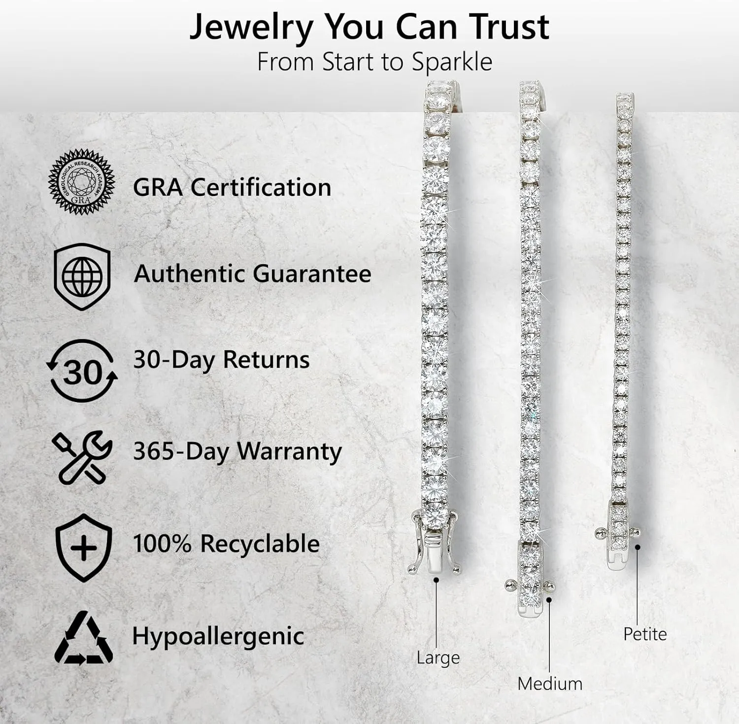 KRKC&CO Lab-Grown Moissanite Tennis Bracelet: 2.2-13.8 ct.tw, D Color VVS1, 925 Sterling Silver 14K Golden Plated, Hypoallergenic, Luxury Gift for Women Birthday, Mother's Day, Everyday Jewelry