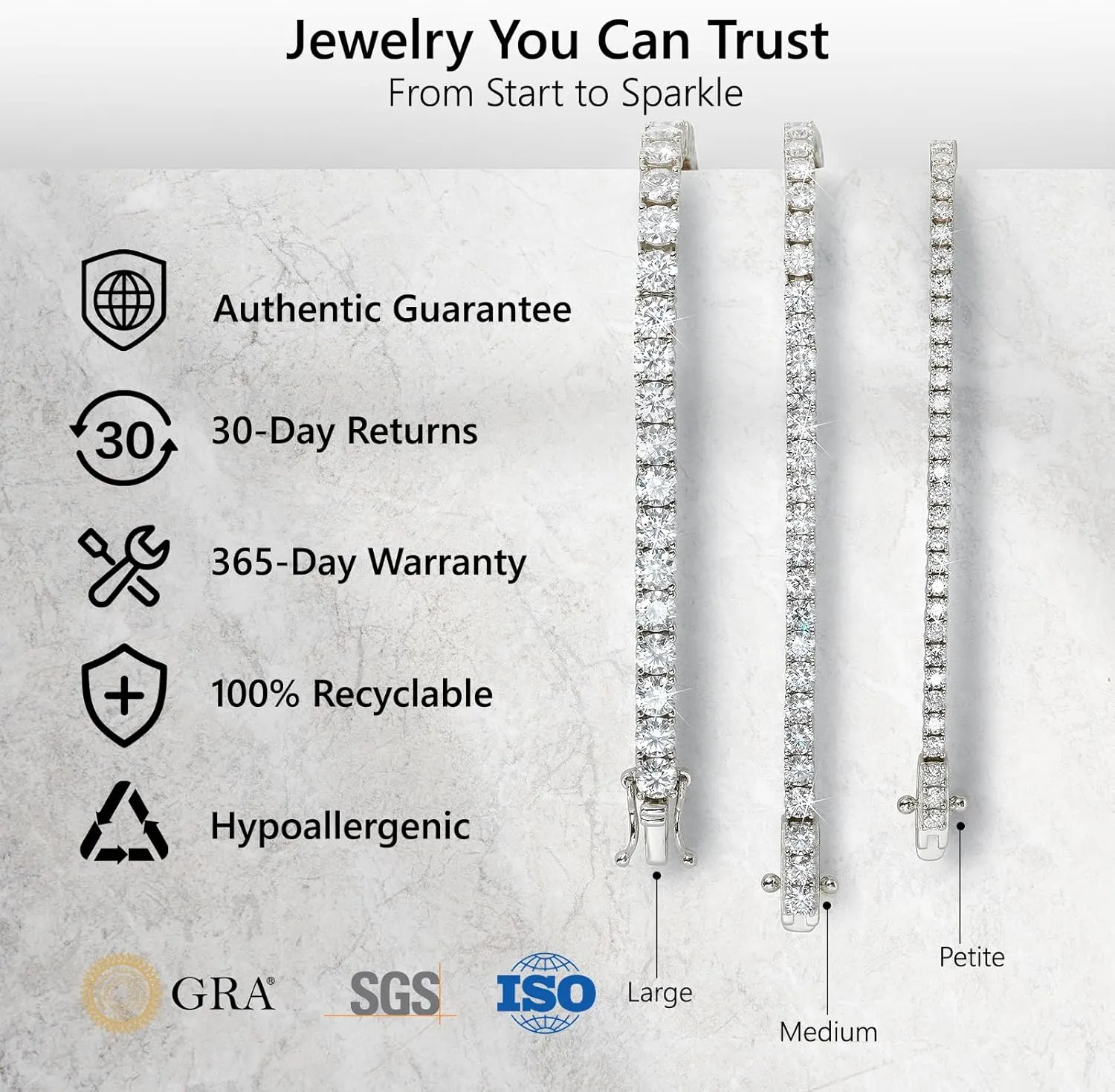 KRKC&CO Lab-Grown Moissanite Tennis Bracelet: 2.2-13.8 ct.tw, D Color VVS1, 925 Sterling Silver 14K Golden Plated, Hypoallergenic, Luxury Gift for Women Birthday, Mother's Day, Everyday Jewelry