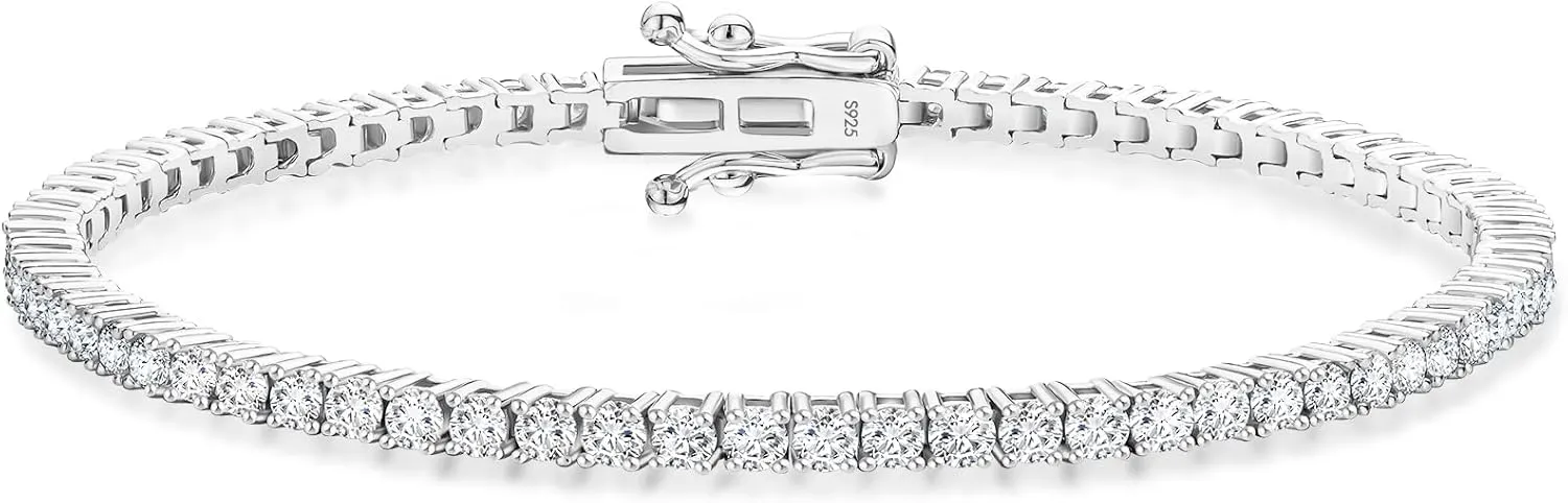KRKC&CO Lab-Grown Moissanite Tennis Bracelet: 2.2-13.8 ct.tw, D Color VVS1, 925 Sterling Silver 14K Golden Plated, Hypoallergenic, Luxury Gift for Women Birthday, Mother's Day, Everyday Jewelry