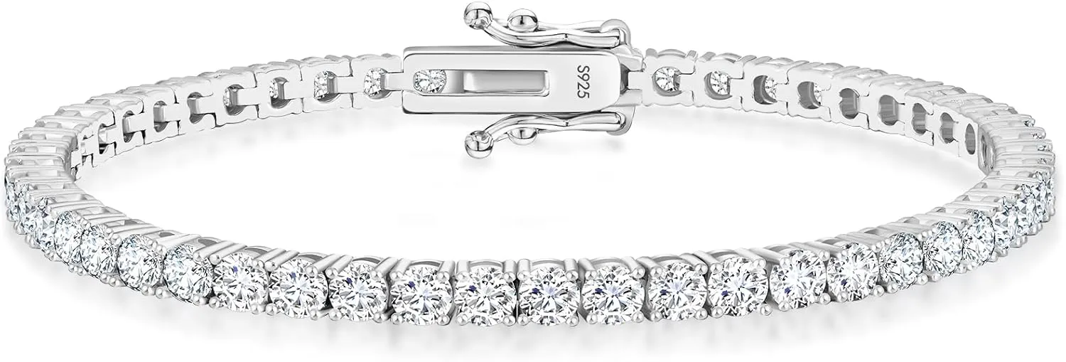 KRKC&CO Lab-Grown Moissanite Tennis Bracelet: 2.2-13.8 ct.tw, D Color VVS1, 925 Sterling Silver 14K Golden Plated, Hypoallergenic, Luxury Gift for Women Birthday, Mother's Day, Everyday Jewelry