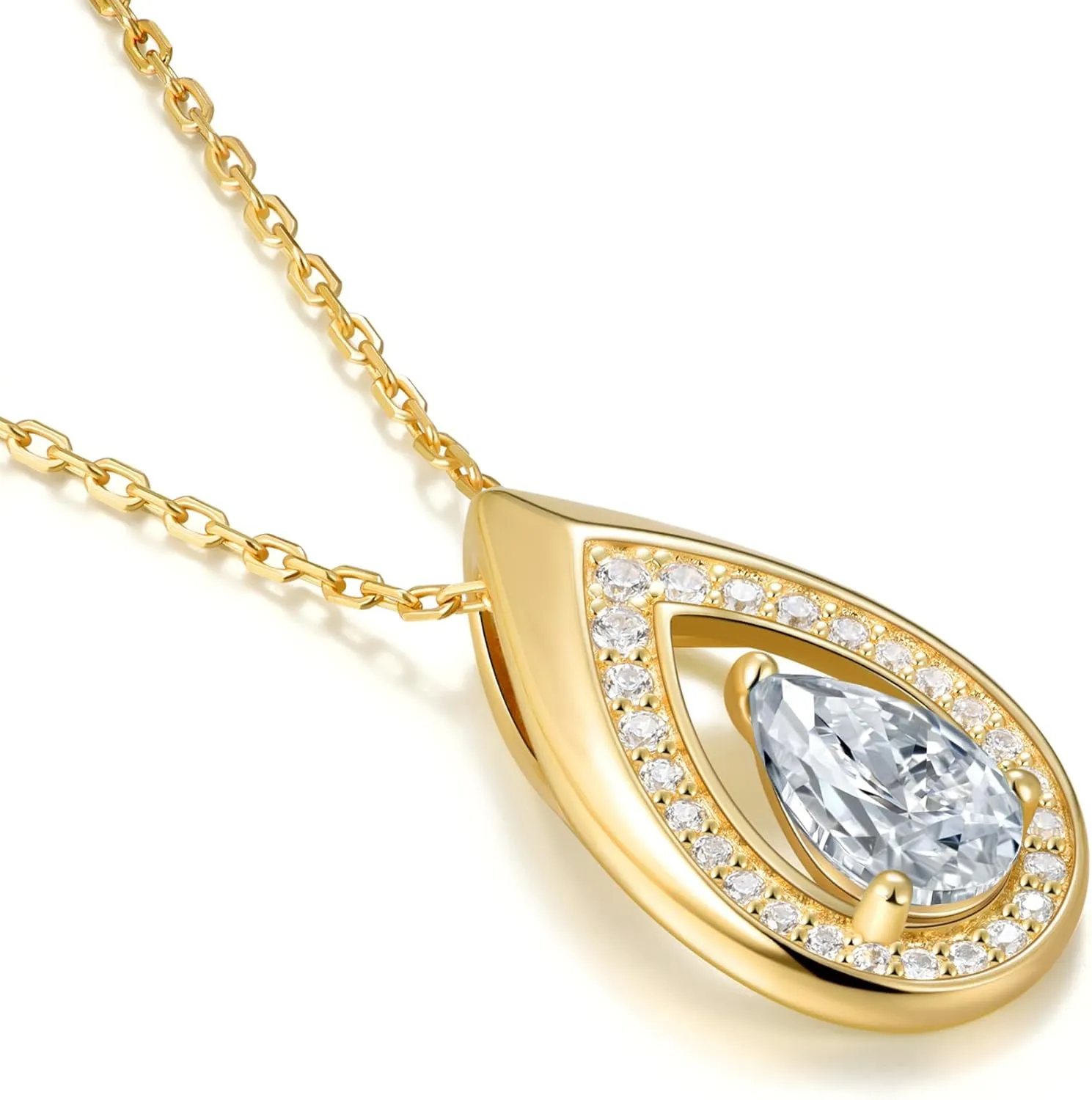 Kstyle Teardrop Necklaces for Women, 14k Gold Plated 925 Sterling Silver Birthstone Pendant Necklace with Cubic Zirconia, Jewelry for Women Birthday Gifts for Wife Girlfriend Her Mom Sister