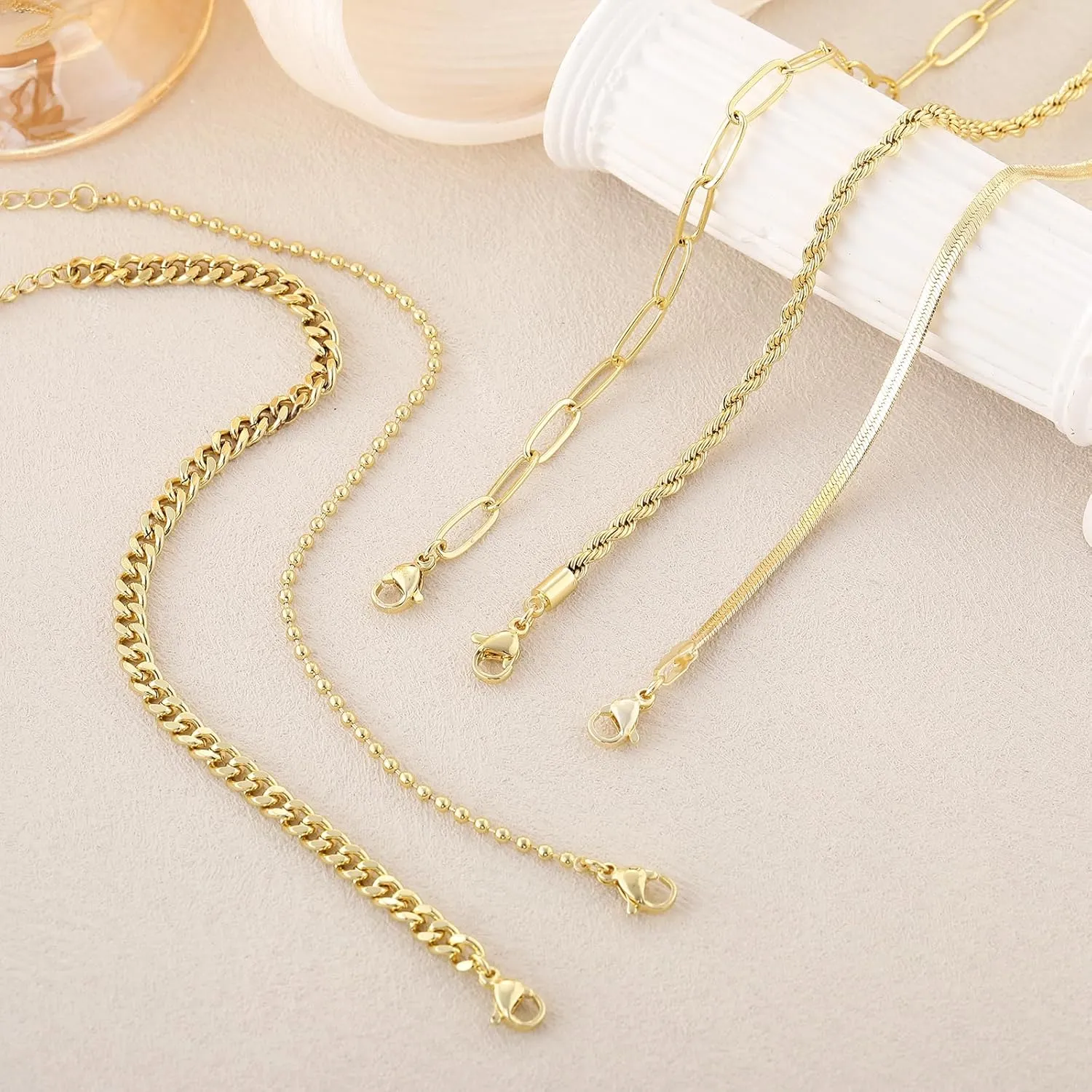 Kyerlyn Gold Bracelets for Women Waterproof, 14K Real Gold Jewelry Sets for Women Trendy Dainty Stackable Cuban Link Paperclip Chain Bracelet Pack Fashion Accessories Gifts