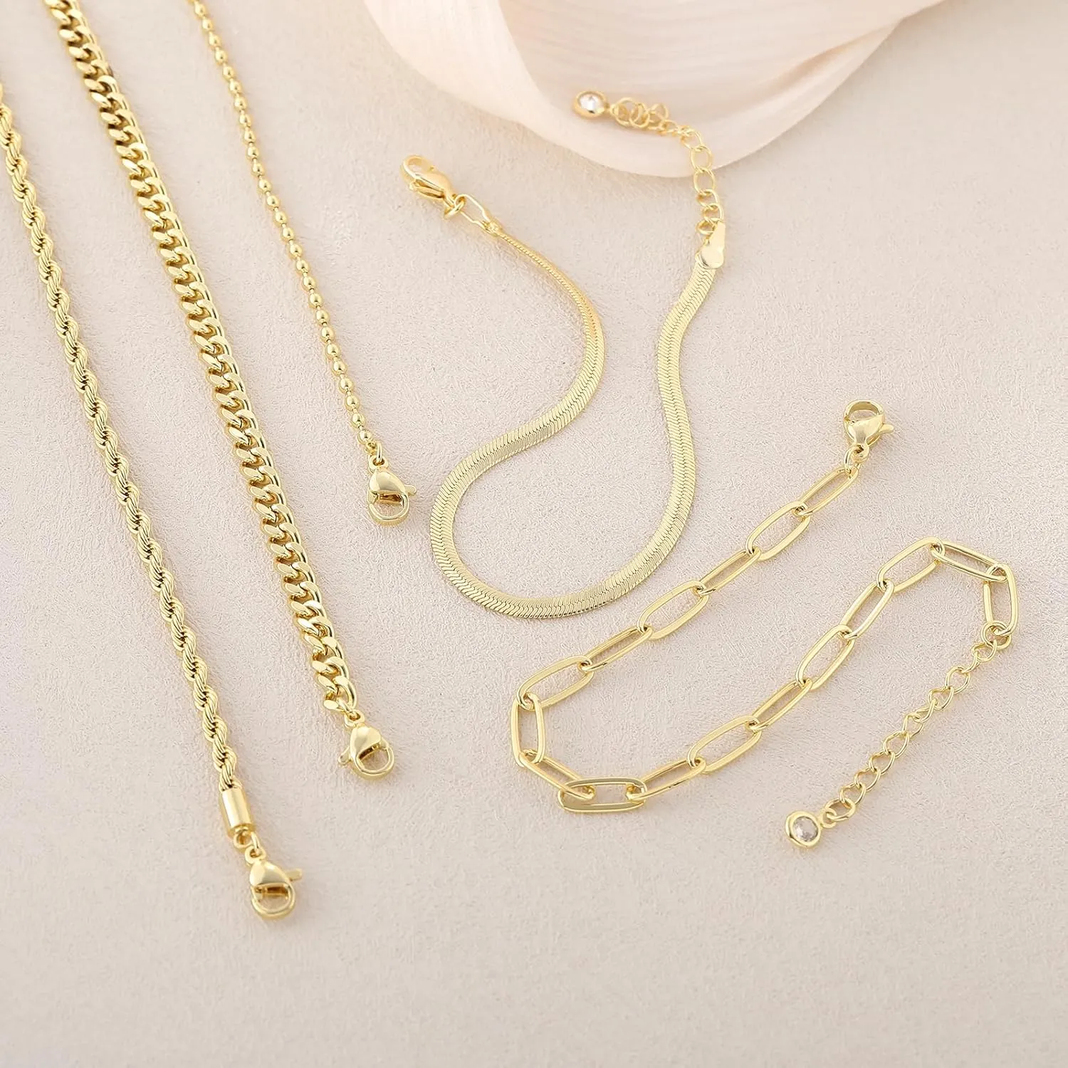 Kyerlyn Gold Bracelets for Women Waterproof, 14K Real Gold Jewelry Sets for Women Trendy Dainty Stackable Cuban Link Paperclip Chain Bracelet Pack Fashion Accessories Gifts