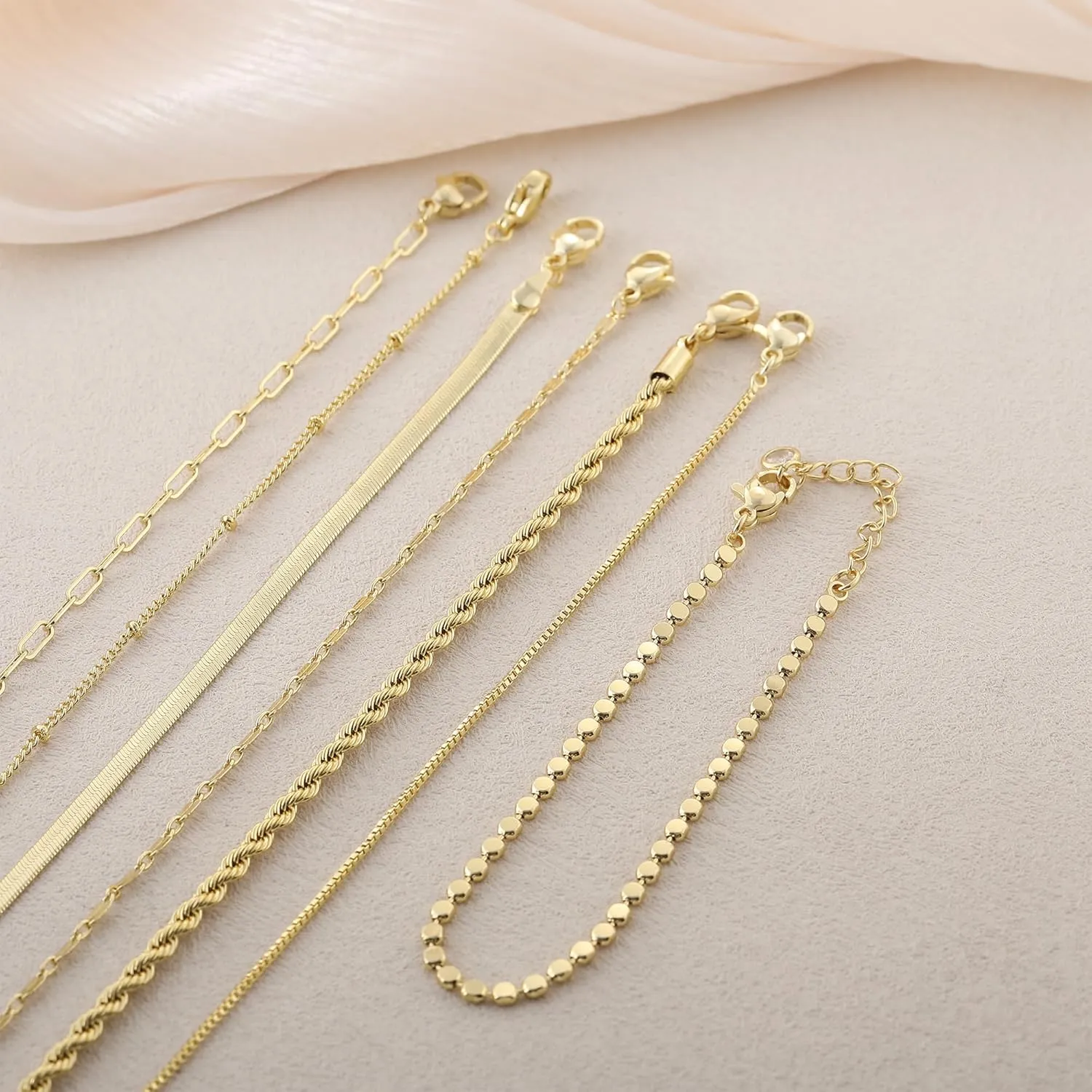 Kyerlyn Gold Bracelets for Women Waterproof, 14K Real Gold Jewelry Sets for Women Trendy Dainty Stackable Cuban Link Paperclip Chain Bracelet Pack Fashion Accessories Gifts