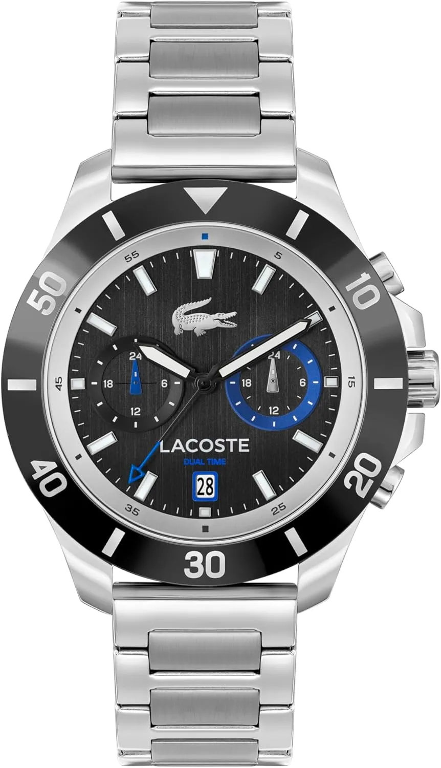 Lacoste Toronga Men's Multifunction Watch, Stainless Steel Wristband, Water Resistant up to 5ATM/50 Meters, Sporty Styled Watch for Him, 44mm