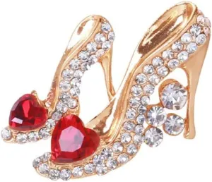 Ladies Crystal Rhinestone High Heel Princess Shoes Brooches for Women Girls Lapel Pins Elegant Dress Accessories Jewelry for Hat Bag Suit Tie Stylish Charm Brooch Pin Breastpin Scarf Shawl Clip Promise Gift Wedding Art Deco
