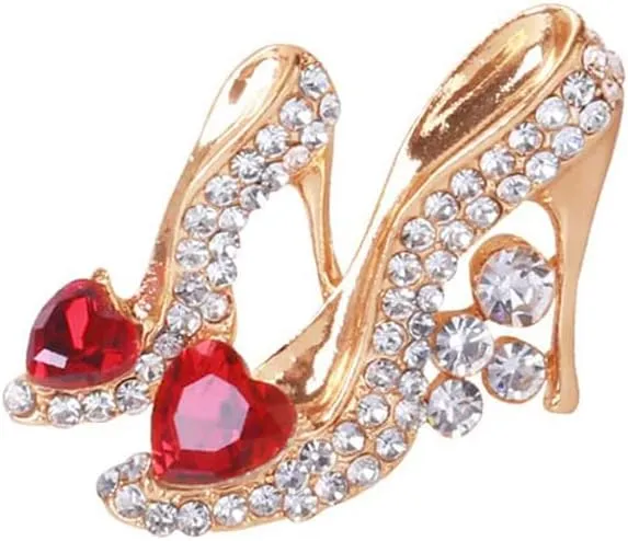 Ladies Crystal Rhinestone High Heel Princess Shoes Brooches for Women Girls Lapel Pins Elegant Dress Accessories Jewelry for Hat Bag Suit Tie Stylish Charm Brooch Pin Breastpin Scarf Shawl Clip Promise Gift Wedding Art Deco