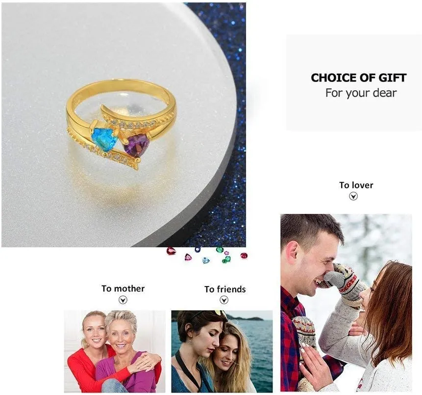 Lam Hub Fong Gifts for Mom Mothers Day Gifts Mothers Ring Personalized 2 Birthstones for Women Custom 2 Names Promise Rings for Her Mothers Day Ring for Grandmother Wife