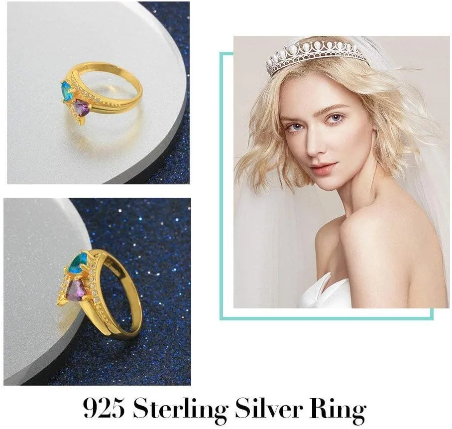 Lam Hub Fong Gifts for Mom Mothers Day Gifts Mothers Ring Personalized 2 Birthstones for Women Custom 2 Names Promise Rings for Her Mothers Day Ring for Grandmother Wife