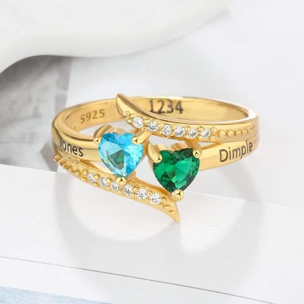Lam Hub Fong Gifts for Mom Mothers Day Gifts Mothers Ring Personalized 2 Birthstones for Women Custom 2 Names Promise Rings for Her Mothers Day Ring for Grandmother Wife