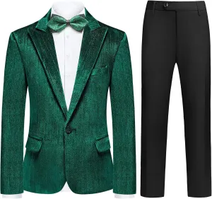 Lamgool Boys Velvet Suit 2 Piece Slim Fit Tuxedo Formal Outfit with Blazer Jacket Pant for Kids Wedding Ring Bearer Size 6-20