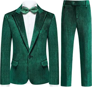 Lamgool Boys Velvet Suit 2 Piece Slim Fit Tuxedo Formal Outfit with Blazer Jacket Pant for Kids Wedding Ring Bearer Size 6-20