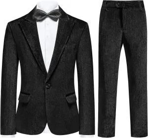 Lamgool Boys Velvet Suit 2 Piece Slim Fit Tuxedo Formal Outfit with Blazer Jacket Pant for Kids Wedding Ring Bearer Size 6-20
