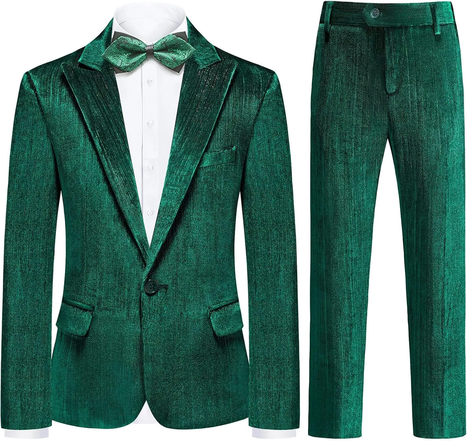Lamgool Boys Velvet Suit 2 Piece Slim Fit Tuxedo Formal Outfit with Blazer Jacket Pant for Kids Wedding Ring Bearer Size 6-20