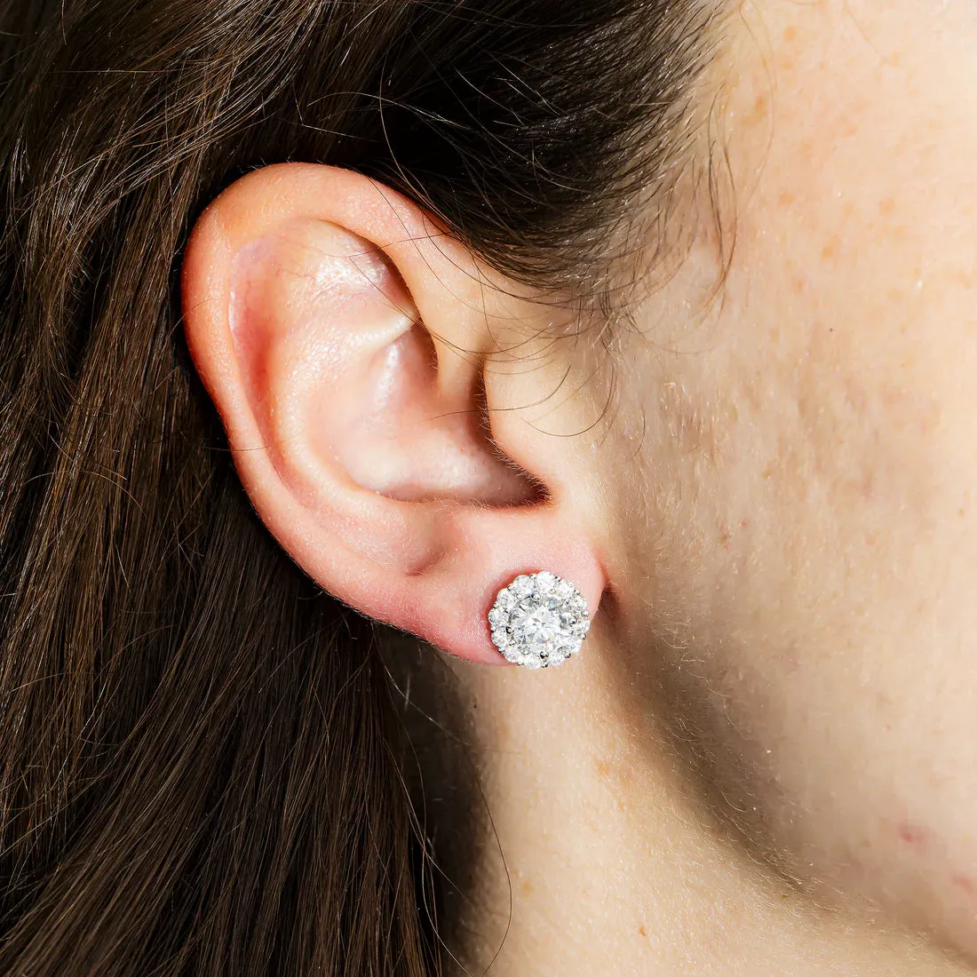 Layken 3 Carats Halo Lab Grown Round Cut Diamond Stud Earrings in 18K White Gold IGI
