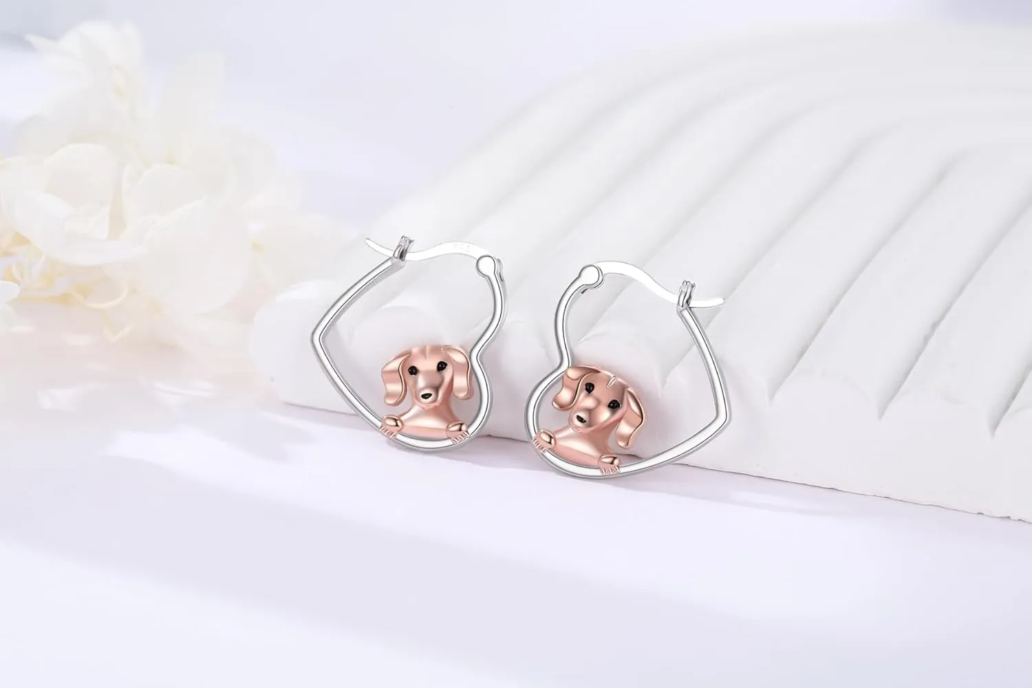 LES OSEWA Dog Animal Earrings Sterling Silver Animal Heart Hoop Dangle Earrings Cute Jewelry Gifts for Women