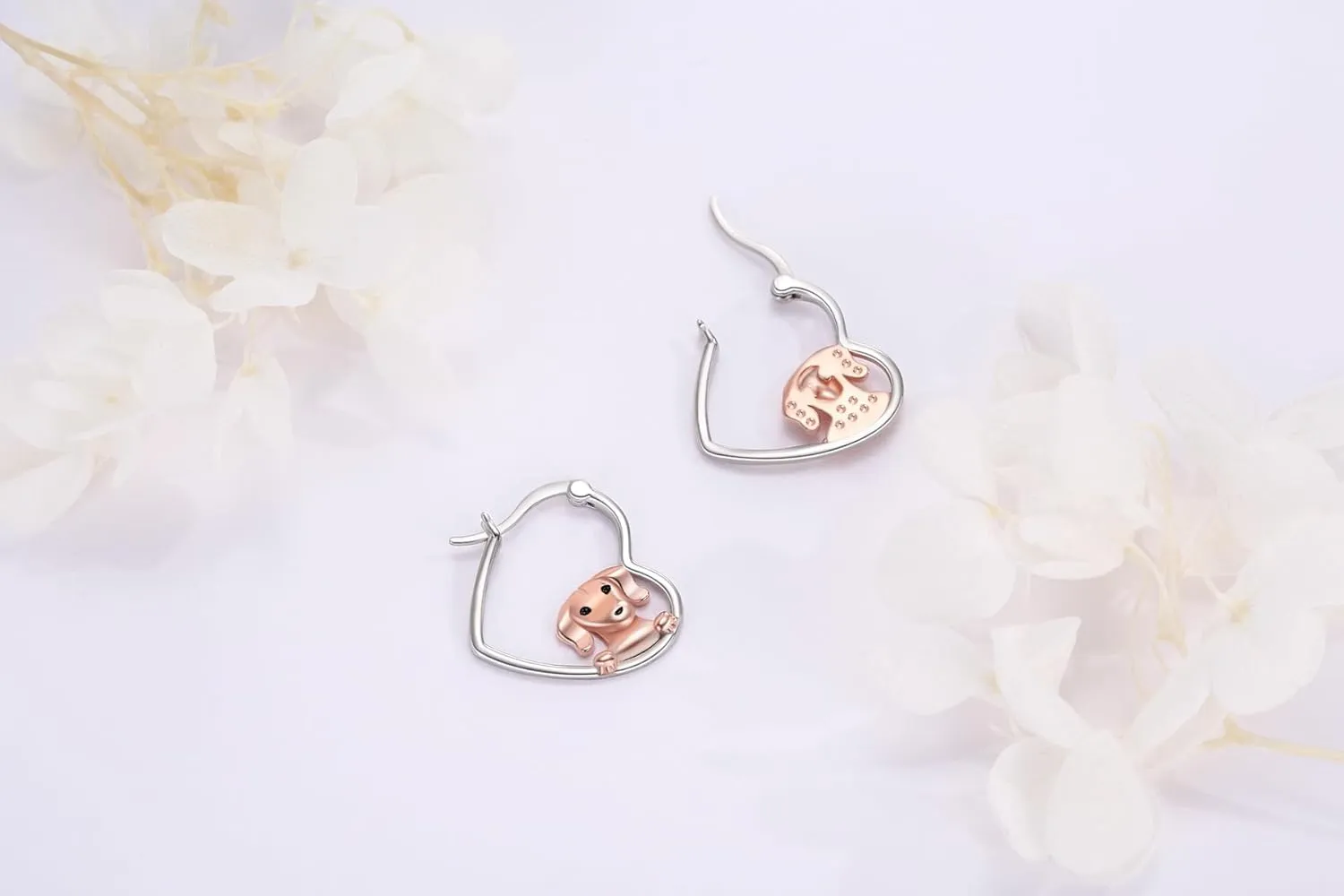 LES OSEWA Dog Animal Earrings Sterling Silver Animal Heart Hoop Dangle Earrings Cute Jewelry Gifts for Women