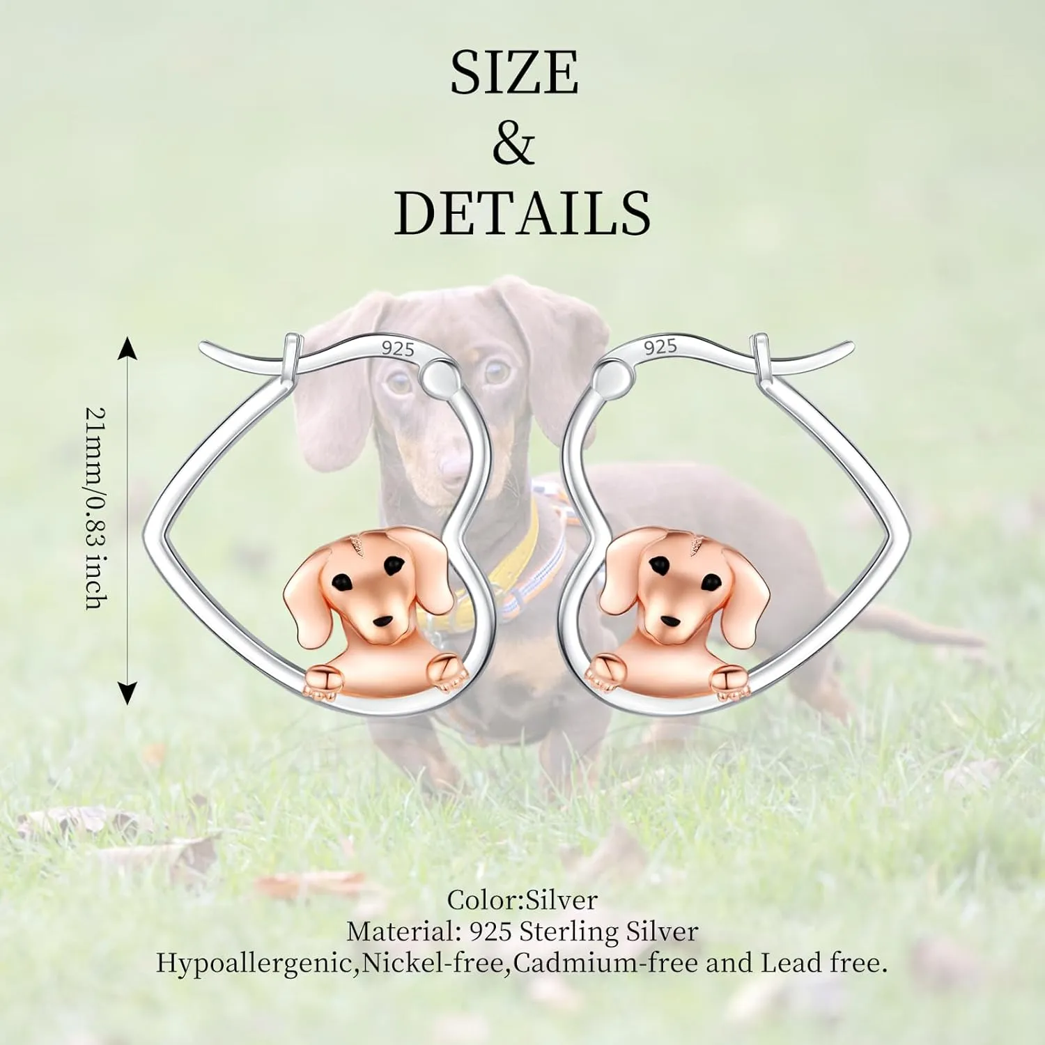 LES OSEWA Dog Animal Earrings Sterling Silver Animal Heart Hoop Dangle Earrings Cute Jewelry Gifts for Women