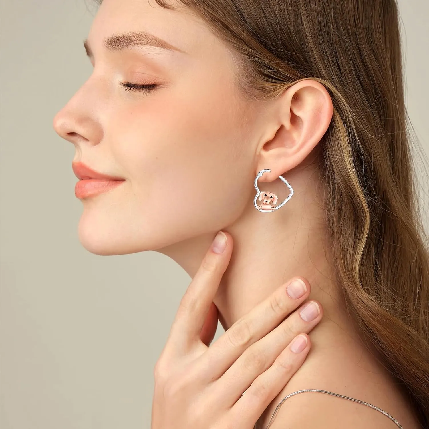 LES OSEWA Dog Animal Earrings Sterling Silver Animal Heart Hoop Dangle Earrings Cute Jewelry Gifts for Women