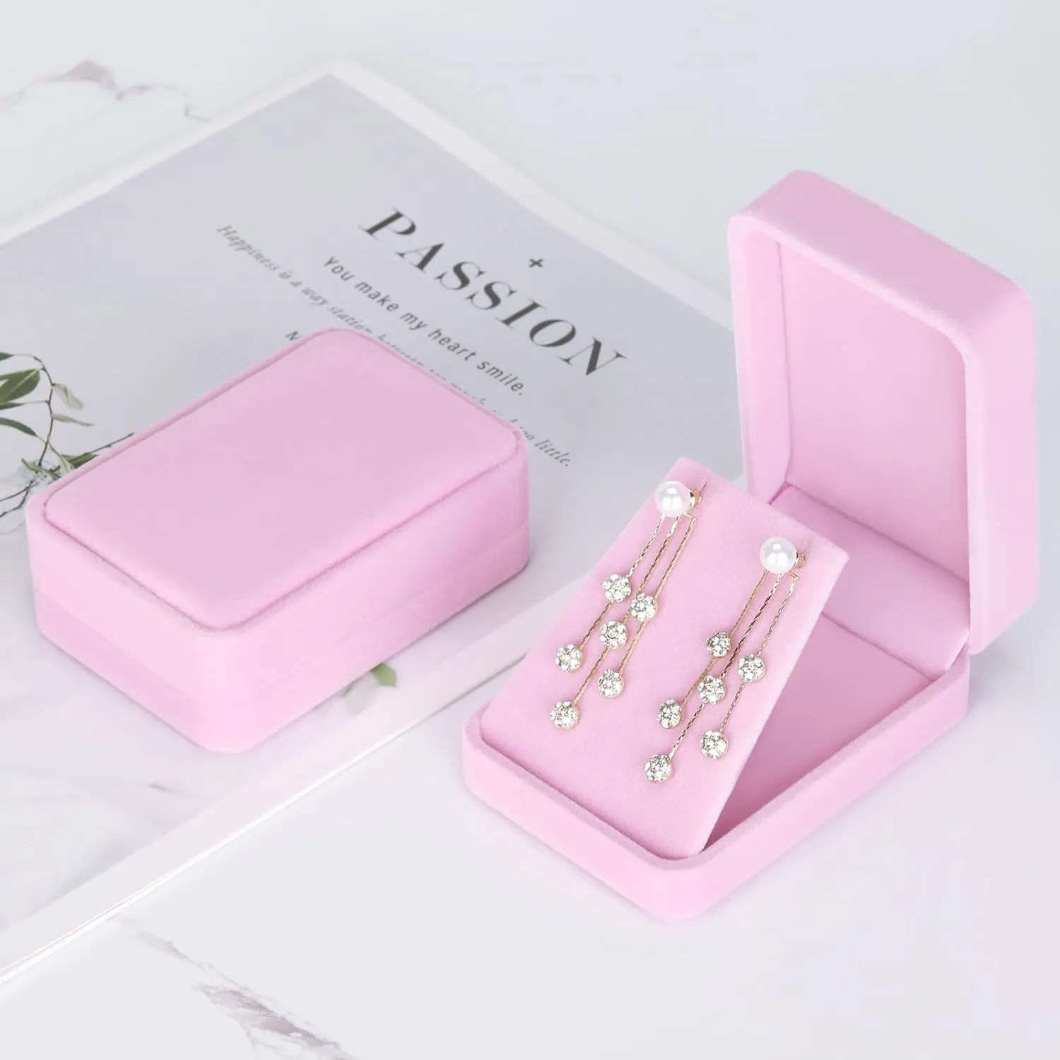 LETURE 2 Pieces Velvet Jewelry Gift Boxes for Necklace Pendant Earring Bracelet, Small Jewelry Storage Display Case for Christmas Wedding Engagement Birthday Anniversary (Pink)