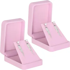 LETURE 2 Pieces Velvet Jewelry Gift Boxes for Necklace Pendant Earring Bracelet, Small Jewelry Storage Display Case for Christmas Wedding Engagement Birthday Anniversary (Pink)