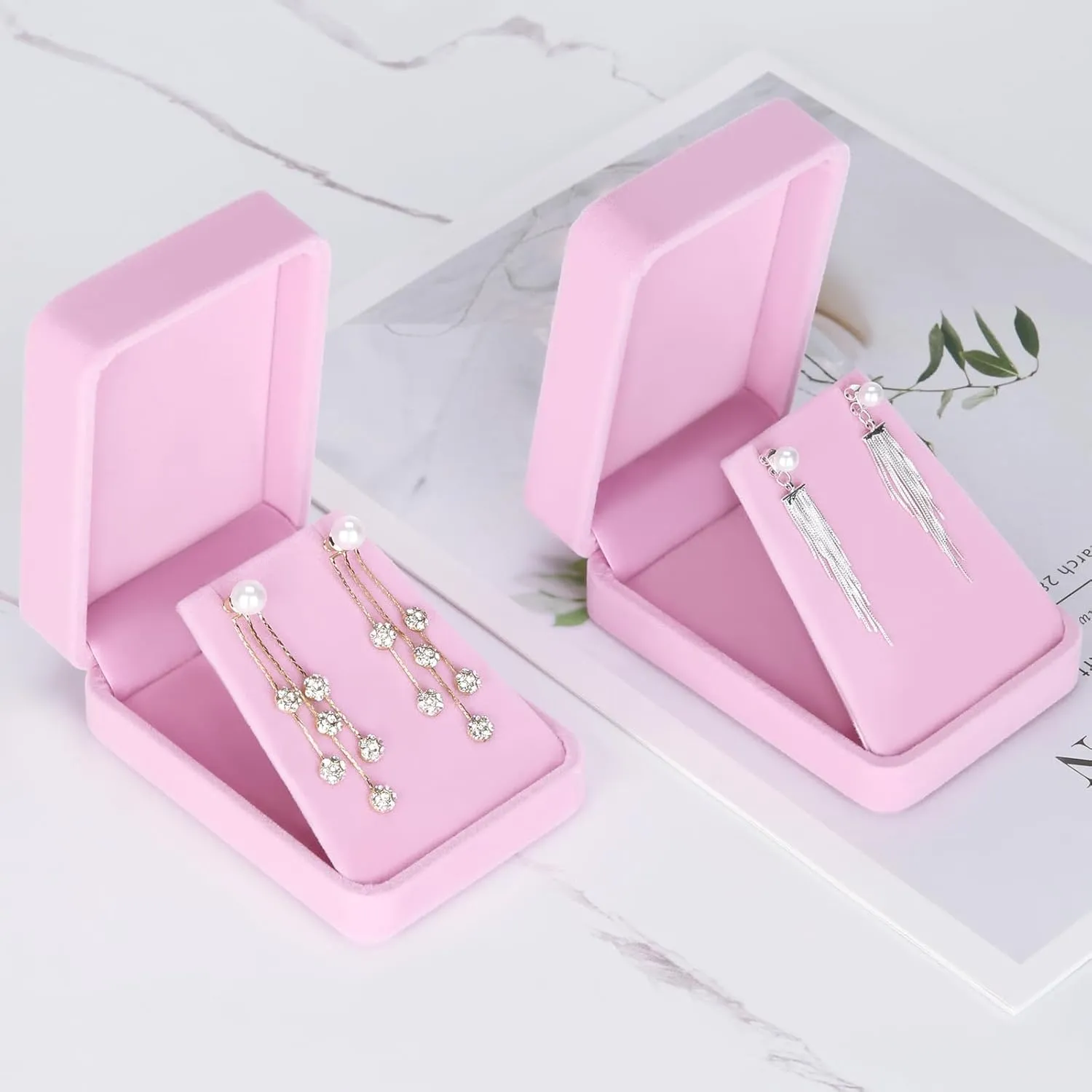 LETURE 2 Pieces Velvet Jewelry Gift Boxes for Necklace Pendant Earring Bracelet, Small Jewelry Storage Display Case for Christmas Wedding Engagement Birthday Anniversary (Pink)