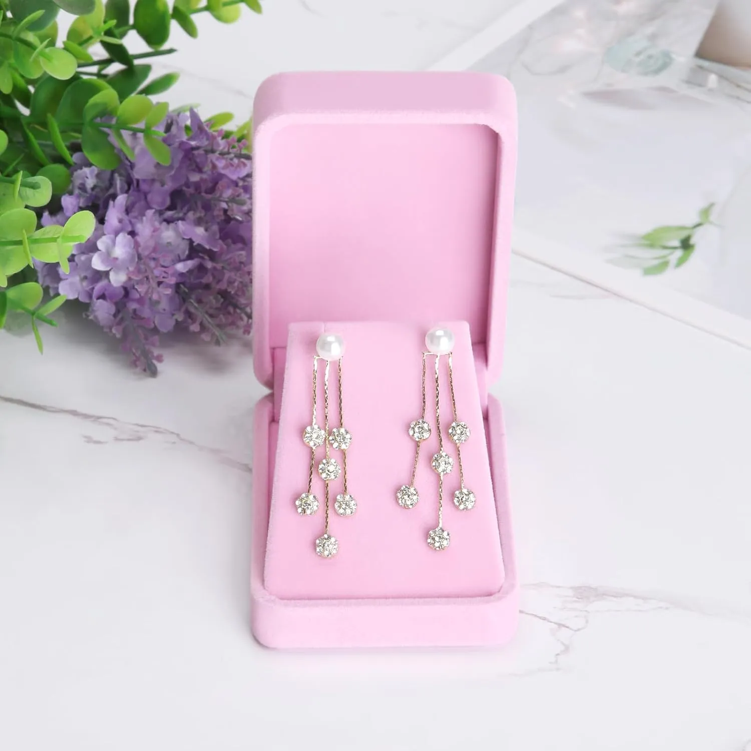 LETURE 2 Pieces Velvet Jewelry Gift Boxes for Necklace Pendant Earring Bracelet, Small Jewelry Storage Display Case for Christmas Wedding Engagement Birthday Anniversary (Pink)