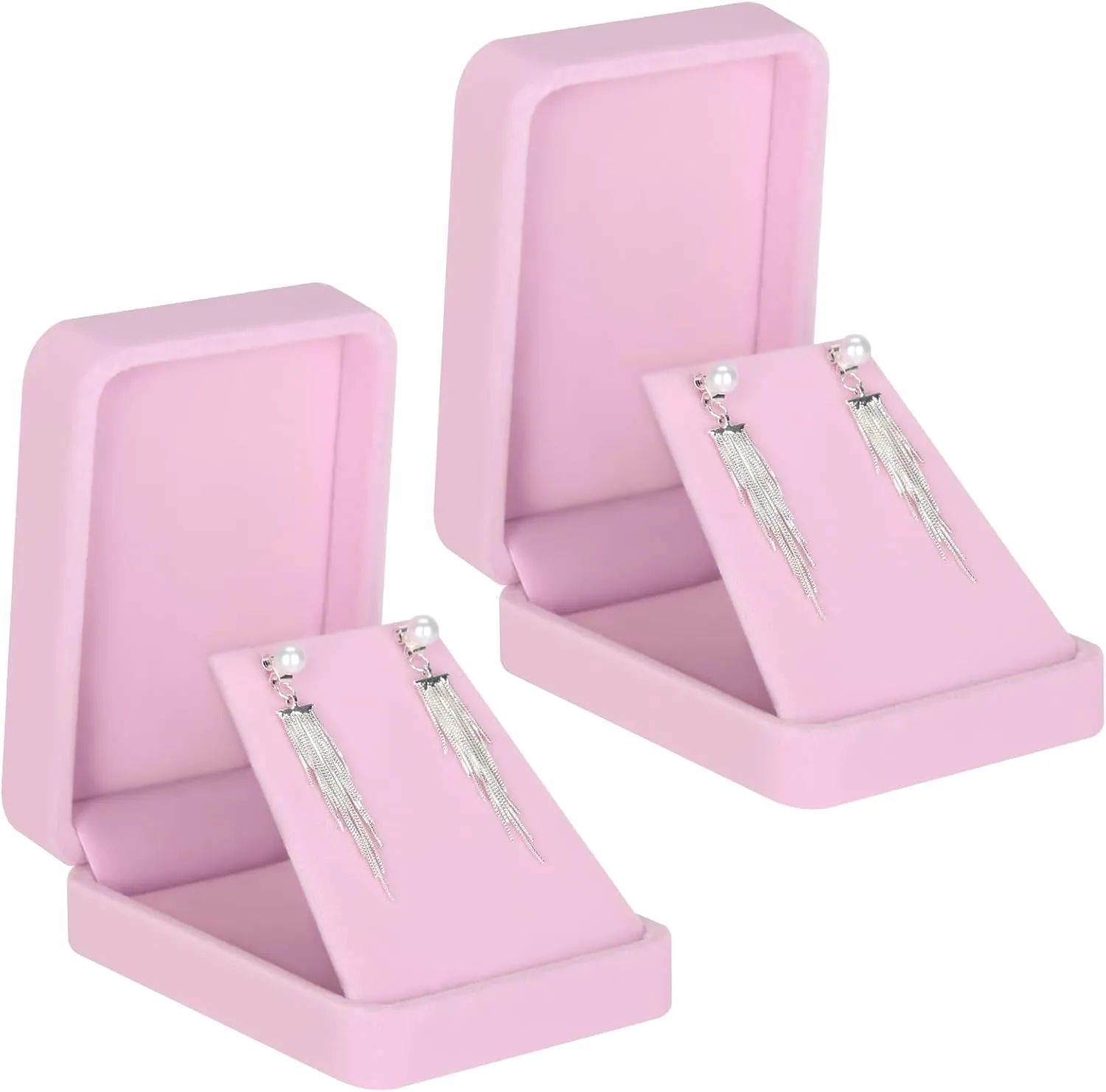 LETURE 2 Pieces Velvet Jewelry Gift Boxes for Necklace Pendant Earring Bracelet, Small Jewelry Storage Display Case for Christmas Wedding Engagement Birthday Anniversary (Pink)
