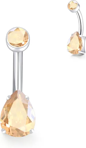 limerencia 14G G23 Titanium Belly Button Ring with Small Teardrop Cubic Zirconia 10mm Internally Threaded Navel Piercing Jewelry