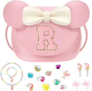 Little Girl Purse Gifts with Unicorn Costume Jewelry, 18PCS Birthday Gift Toys for Girls Kids Toddler, Initial Purses, Necklace, Bracelet, Adjustable Rings, Clip On Earrings, Hair Clips